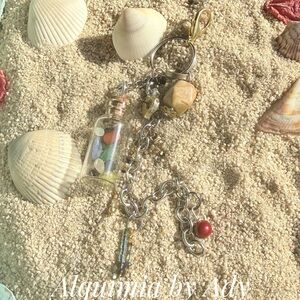 Big Unakite and Multicolor GEMSTONES Bead & Bottle Keychain with Silver Chain